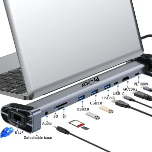 USB C Laptop Docking Station Stand, 10 In 1 Folding Tilt Stand Triple Display USB C
